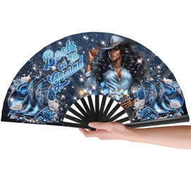 Falueqg Boots on The Ground Fan - 26” Large Fans for Line Dancing, Western Clack Fans, Cowgirl Cowboy Hand Folding Fans for Women Foldable, Popping Fans for Dance Party Festival Wedding Decorations
