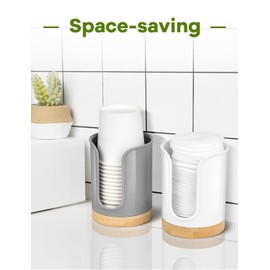 Bathroom Cup Dispenser Countertop - Cup Holder for Dixie 5 6 oz Cups, Guest Bathroom Essentials Vanity Organizer - PC/Bamboo, Grey, Pack of 1