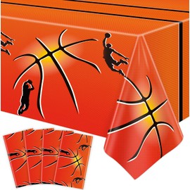 4 Pcs Basketball Party Table Cover Basketball Pattern Party Basketball Theme Tablecloth Basketball Sports Themed Tablecloths Basketball Party Supplies Sports Table Cloth Rectangle Decoration 51 X 86IN