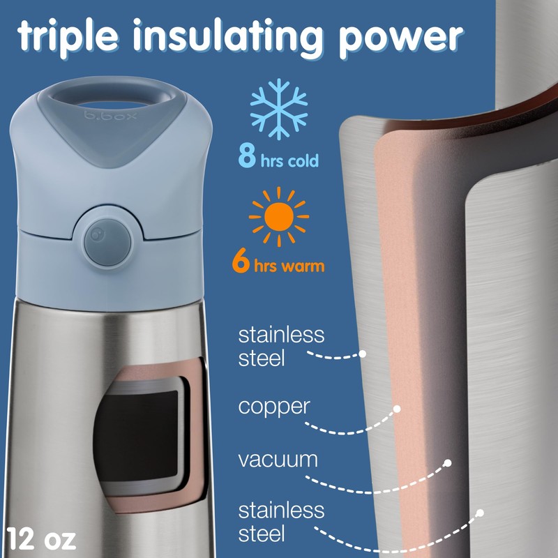b.box Insulated Drink Bottle with Straw, Cold Insulation, Heat Retention,