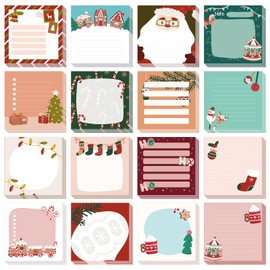 16 Pcs Christmas Sticky Note Pads with Santa Claus，Candy，Socks, Work-Study Notes, 480 Pieces of Self-Adhesive Removable Memo Pads 16 Styles, 30 Sheets Each for Labels, Lists