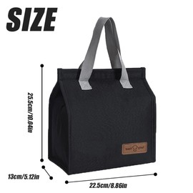 hzbaiyi Lunch Bags for Women Men Leak-Proof Lunch Box Bag Portable Tote Bag Thermal Cooler Waterproof for Adults Men Girls for Work School Picnic Travel (Black)