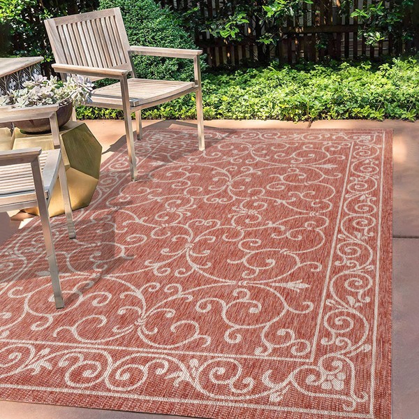 JONATHAN Y SMB106B-4 Charleston Vintage Filigree Textured Weave Indoor/Outdoor Red/Beige 4 ft. x 6 ft. Area-Rug, Classic,Easy-Cleaning,HighTraffic,LivingRoom,Backyard, Non Shedding