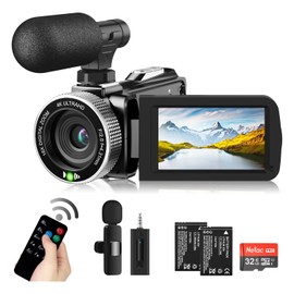 Weochi Video Camera Camcorder 4K 48MP 60FPS YouTube Camera with Wireless Lavalier Mic & External Mic for Vlogging, Ultra HD 3“ Screen 18X Digital Zoom Video Recorder Camera with 32GB SD Card