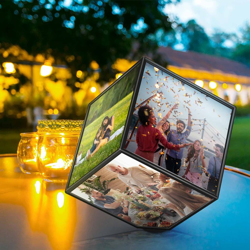 GOODS+GADGETS Rotating Photo Cube for 6 Photos Floating Picture Cube
