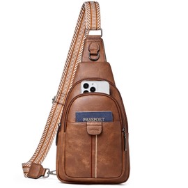 cakang 7L Crossbody Sling Bags for Women Casual Sling Daypack Backpacks Anti Theft Fanny Packs Travel Crossbody Purse with Guitar Strap Brown