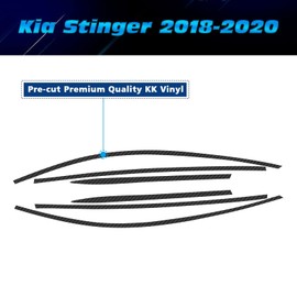 Xotic Tech Set(6pcs) UV Protected Carbon Fiber Texture Black Vinyl Chrome Delete Blackout Pre-Cut Side Window Strip Cover Sticker Decal Compatible with Kia Stinger 2018-2020
