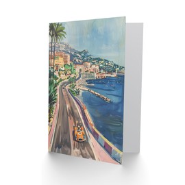 Artery8 Greeting Card Monaco Motor Sport Race Track Cityscape Painting For Him Man Birthday Card