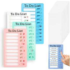 4 Pieces Blank to Do List Reusable,Family To Do List Chores Chart Board with 20 Detachable Cardstock,Sliding Chore Chart, Daily Schedule Planner Board for Home Office（White, Blue, Green, Pink）