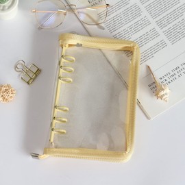 MultiBey A6 Binder 6 Ring Binder Cover Clear PVC Notebook Shell with Zipper, Sparkling Budget Binder for Cash Budget System, Journaling, Planner (8.2'' x 5.5'', Yellow)