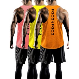 Tank Tops Men Y-Back Muscle 3 Pack Dry Fit Sleeveless Workout Tank Tops for Men Mesh Material Running Gym (US, Alpha, Large, Regular, Regular, Orange，Yellow，Pink)
