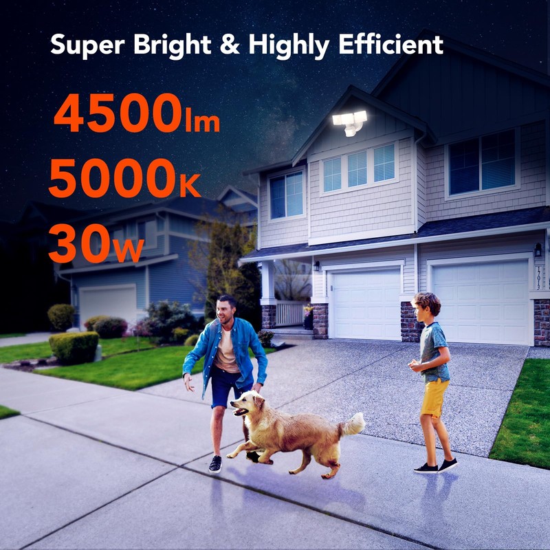 OREiN 4500LM/30W Flood Lights Outdoor, 240°/40FT Motion Sensor Outdoor Lights,