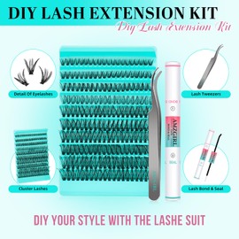 Lash Clusters Kit 200PCS 40D Eyelash Extension Kit D Curl Wispy Eyelash Clusters DIY Natural Individual Lashes Kits Lashes Extensions Kit with Lash Bond and Remover Eyelash Tweezer at Home（White Bond）