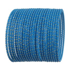 Touchstone Indian Bollywood Trending Fashion Handcrafted Beautiful Trimmed Edges Textured Turquoise Color Golden Dots Designer Jewelry Bracelets Bangle. Set Of 24 For Women.