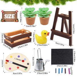 Gnome Accessories, Dollhouse Accessories, Miniature Gnome Accessories, Painting Art Set for Gnome Door Decoration and 1/12 Doll's House, Christmas Gnome Accessories, DIY Easel, Potted Plant, Watering