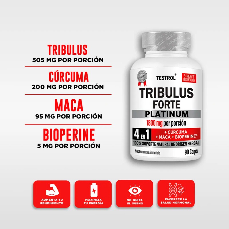 Tribulus Forte 1800mg 3 In 1 Testrol 90 Capsulas Cpsulas
