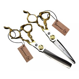Remmar Co Set 2 Tijeras 6 Pulgadas Estilista Barbero Dorado Plata