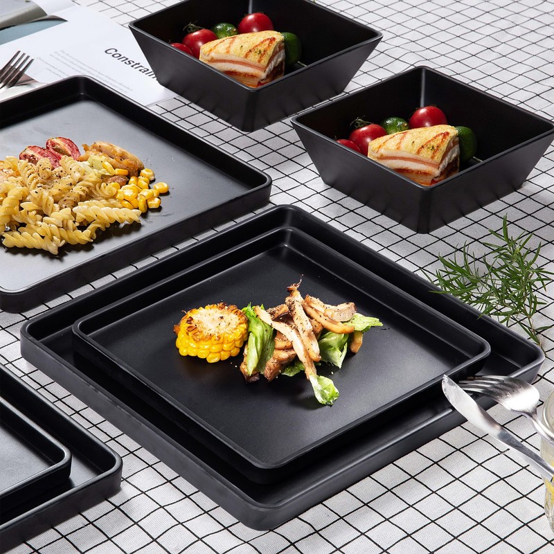 Yinshine Melamine Dinnerware Sets - 12pcs Square Plates and Bowls