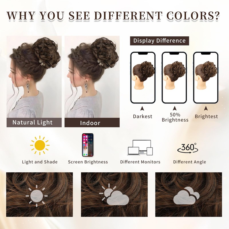 HMD Messy Bun Hair Piece Wavy Curly Scrunchies for Women