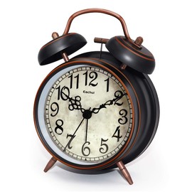 Eachui Eachui Doppelglockenwecker mit Nachtlicht, großes Zifferblatt von 4 Zoll, Analog Quarzwecker mit lautem Alarm,kein Ticken, geräuschlos (Kupferne - Arabische Ziffern)