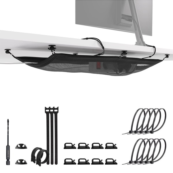 Under Desk Cable Tray - Flexible Cable Management Under Desk - Finally Desk Cable Tidy - Cable net white for Under Desk Cable Management - Ultimate Setup