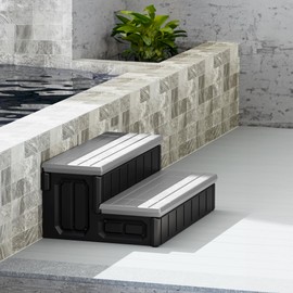 HECASA 2 Steps 36" Deluxe Deck Patio Spa Hot Tub Steps (Open Box) Outdoor Stairs Plastic (PE) Dark Gray+Black, 350lbs Load Capacity