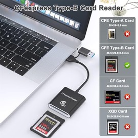 Lector de tarjetas CF Express tipo B con USB 3.2 (Gen 2) 10Gbps, USB-C y USB-A 2 en 1 tipo B CFexpress, compatible con Windows/Mac/Linux/Android, para