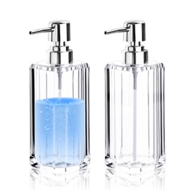 Diakey Acrylic Hand Soap Dispenser, Crystal Clear Modern Liquid Soap Dispenser Bathroom and Kitchen, Thick Refillable Hand Wash Lotion Bottle with Silver Pump, 2 Pack