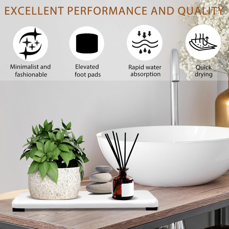 4PCS Water Absorbing Stone Tray, Quick Drying Diatomite Stone Sink