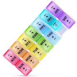 Opret Weekly Pill Organiser, Small Pill Box 7 Day 2 Times a Day for AM PM, Portable Travel Tablet Organiser with 14 Removable Compartments, for Vitamins Supplements Medication (Multicolor)