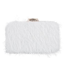 SUKUTU Feather Evening Bag for Women Shoulder Acrylic Box Bag Tassel Handbag Chain for Wedding and Party, White