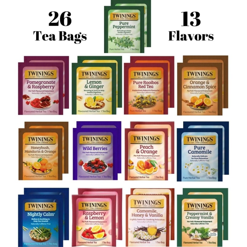 Twinings Herbal Tea Assortment 26 Bags 13 Caffeine Free Flavors
