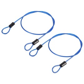 TOP-VIGOR 2Pcs Security Steel Cable, 2.5mm x 0.5m / 1.64ft Coated Safety Wire Rope Double Loop Flexible Security Cable Lock for Outdoor Travel Luggage Bike, Blue
