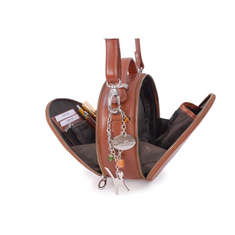 Catwalk Collection Handbags - Women's Round Leather Shoulder Bag -