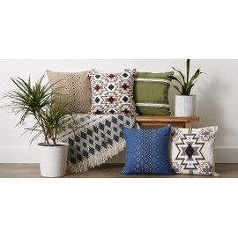 DII Throw Pillow Cover Collection Decorative Square, 18x18, French Blue Aztec Prints, 4 Piece