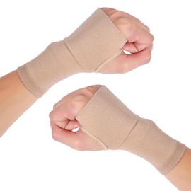 Healvian 1 Pair Carpal Tunnel Sleeve Compression Hand Brace Support for Tendonitis Wrist Sleeve for Daily Activities,Beige (L)