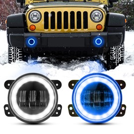 BEEYEO 4 Inch LED Fog Lights 60W High-Intensity Off-Road Fog Light for 2007-2017 Wrangler Unlimited JK JKU TJ LJ, 4 Inch Round Fog Lights w/DRL & Amber Turn Signal, Blue 2 PCS