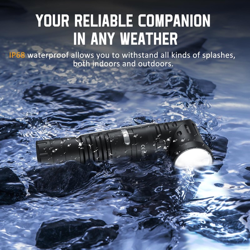 Wurkkos HD11 Right Angle Flashlight with Red Light, 1800 Lumens