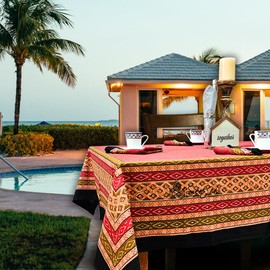 Sweet Us Debonair Diamond Cotton Tablecloth and One Plain Napkin, Geometric Kitchen Dining Table Cloth, Table Cover for Indoor and Outdoors, Tuscan Passion, 60 x 60 in