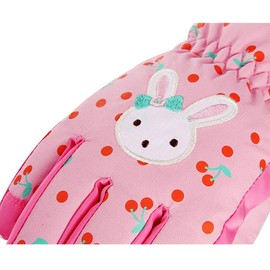 Kids Ski Gloves Waterproof Breathable Snow Snowboard Gloves Girls Children Winter Cold Weather Gloves Cartoon Rabbits Pattern for Cycling Sledding Skating Running Sports (Pink, S, Suggest: 4-6 years)