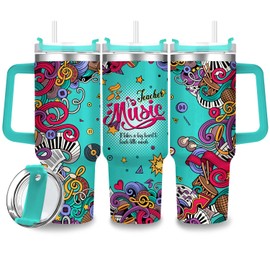 Uniqwaves 40oz Music Teacher Cup Tumbler with Handle,Music Teacher Gifts for Women,Music Teacher Appreciation Gifts for Teacher Back to School Graduation Birthday Thank You Gift for Teacher Gifts
