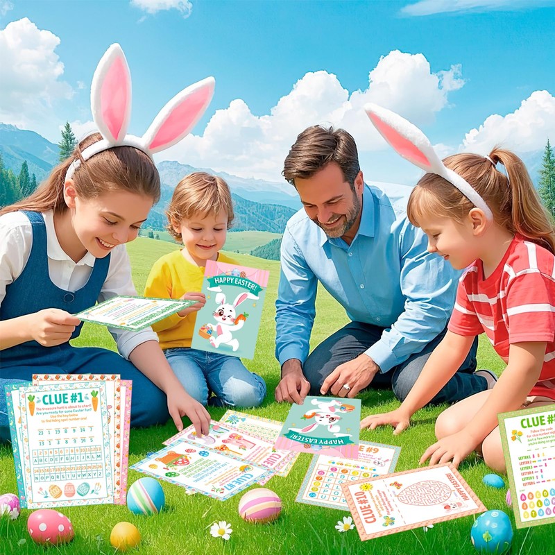 HOWAF Easter Egg Hunt, 10pcs Easter Egg Hunt Clues, Indoor