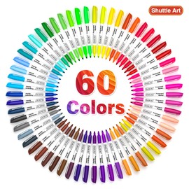 Shuttle Art 60 Colours Permanent Markers, Fine Point Assorted Colours, Works on Plastic, Wood, Stone, Metal and Glass for Doodling, Colouring, Journaling for School Office Home