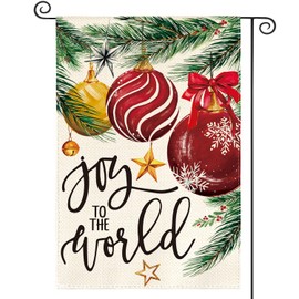 AVOIN colorlife Joy To The World Christmas Garden Flag 12x18 Inch Double Sided Outside, Holly Ornament Baubles Festive Holiday Yard Outdoor Decorative Flag