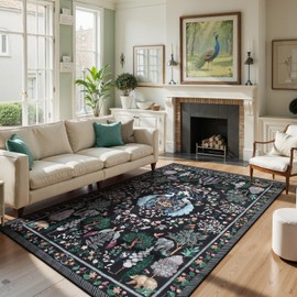 Lahome Black Living Room Rug 6x9 Rug,Boho Rugs for Bedroom Non Slip Low Pile Carpet for Bedroom, Bedside, Kids Room, Office, Dining Room