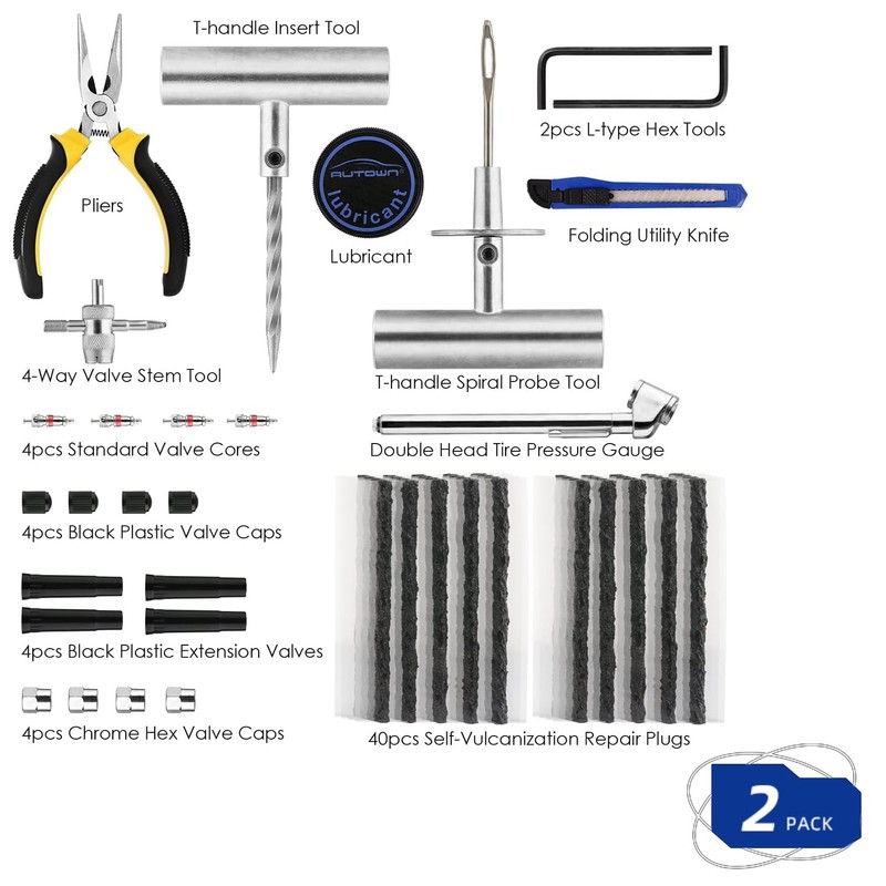 AUTOWN Flat Tire Repair Kit with Plug 68 Pcs for