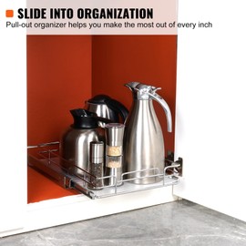 Happybuy 11" W x 21" D Pull Out Cabinet Organizer - Heavy Duty Chrome-Plated Steel Sliding Drawers for Pantry, Home, Kitchen Cabinet, Bathroom.