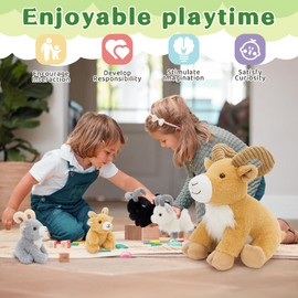 MorisMos 5Pcs Goat Stuffed Animal, 15inch Mommy Goat Plush with 4 Baby, Wlid Stuffed Toys Gifts for Kids, Girls, Boys
