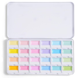 Fuumuui CREAMORA Watercolor Paint Set 24 Colors Opaque Semi-Solid - Muted Cream Dreamy Macaron Tone for Soft Gradient, Professional Art Supplies for Adult Artists & Beginners Painting Sketching
