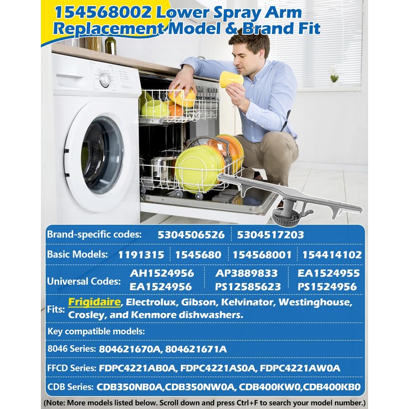154568002 Dishwasher Lower Spray Arm -Complete with 5304518968 Support &